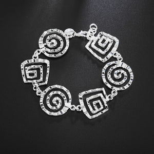 925 Silver Vintage Round Chain Bracelet for Women Wedding Party