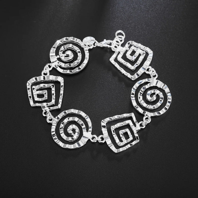 925 Silver Vintage Round Chain Bracelet for Women Wedding Party