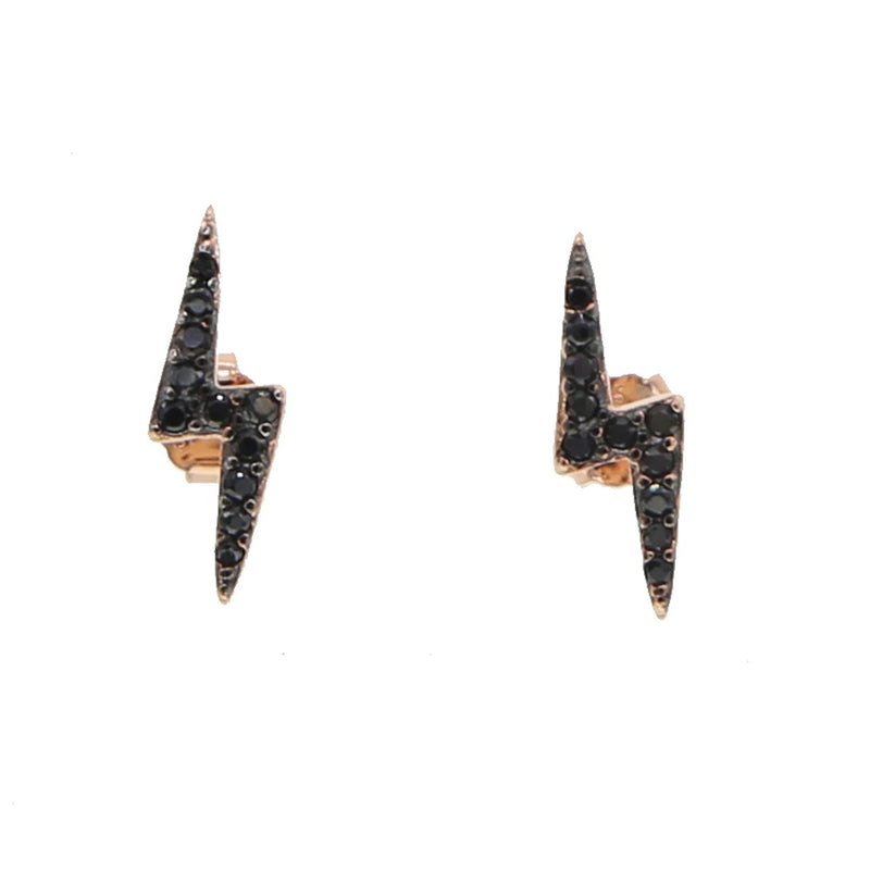 925 Silver Two Tone Rose CZ Flash Lightning Stud Earring