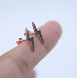 925 Silver Two Tone Rose CZ Flash Lightning Stud Earring