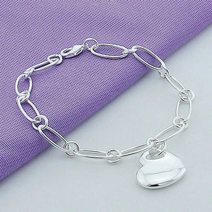 925 Sterling Silver Heart Charm Bracelet for Wedding Womens