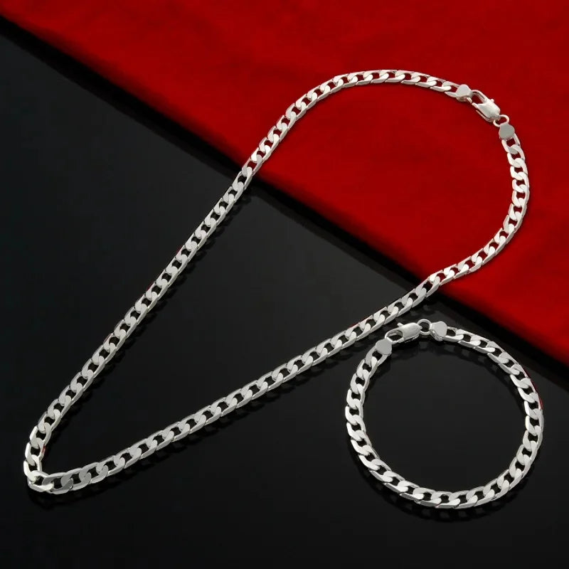 925 Silver Charm Geometry Chain Bracelet Necklace Set