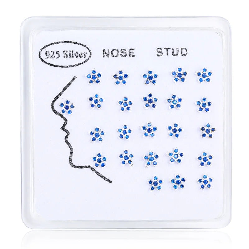 925 Silver CZ Flower Nose Studs for Women 24pcs/pack