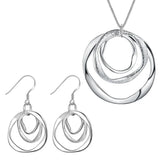 925 Silver Circle Necklace Earrings Set for Women