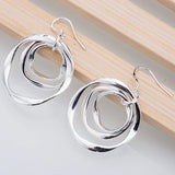 925 Silver Circle Necklace Earrings Set for Women