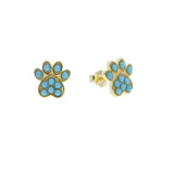 925 Silver Paw Print Stud Earrings Turquoise Gemstone Dog Lover Jewelry
