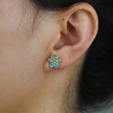925 Silver Paw Print Stud Earrings Turquoise Gemstone Dog Lover Jewelry