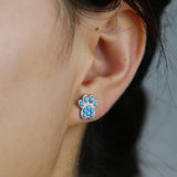 925 Silver Paw Print Stud Earrings Turquoise Gemstone Dog Lover Jewelry