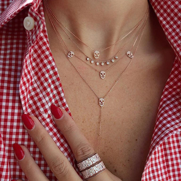 925 Silver Double Layer Skull Charm Link Necklace for Women