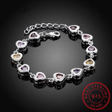 925 Silver Charm Bracelet Crystal Stone Drop Jewelry Wedding Lady