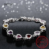925 Silver Charm Bracelet Crystal Stone Drop Jewelry Wedding Lady