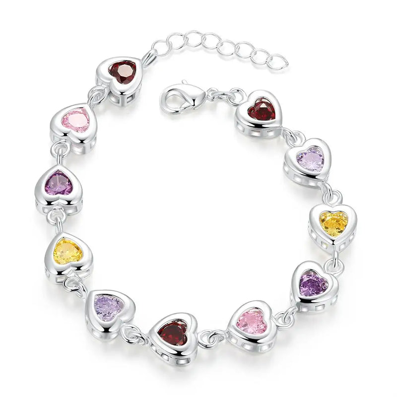 925 Silver Charm Bracelet Crystal Stone Drop Wedding Lady