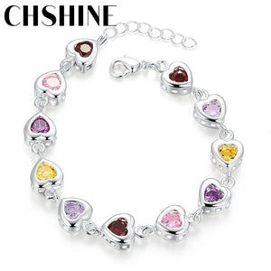 925 Silver Charm Bracelet Crystal Stone Drop Jewelry for Women