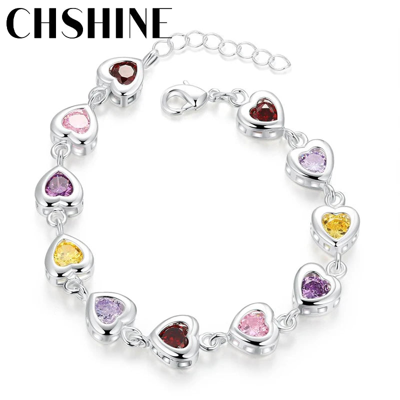 925 Silver Charm Bracelet Crystal Stone Drop Jewelry for Women