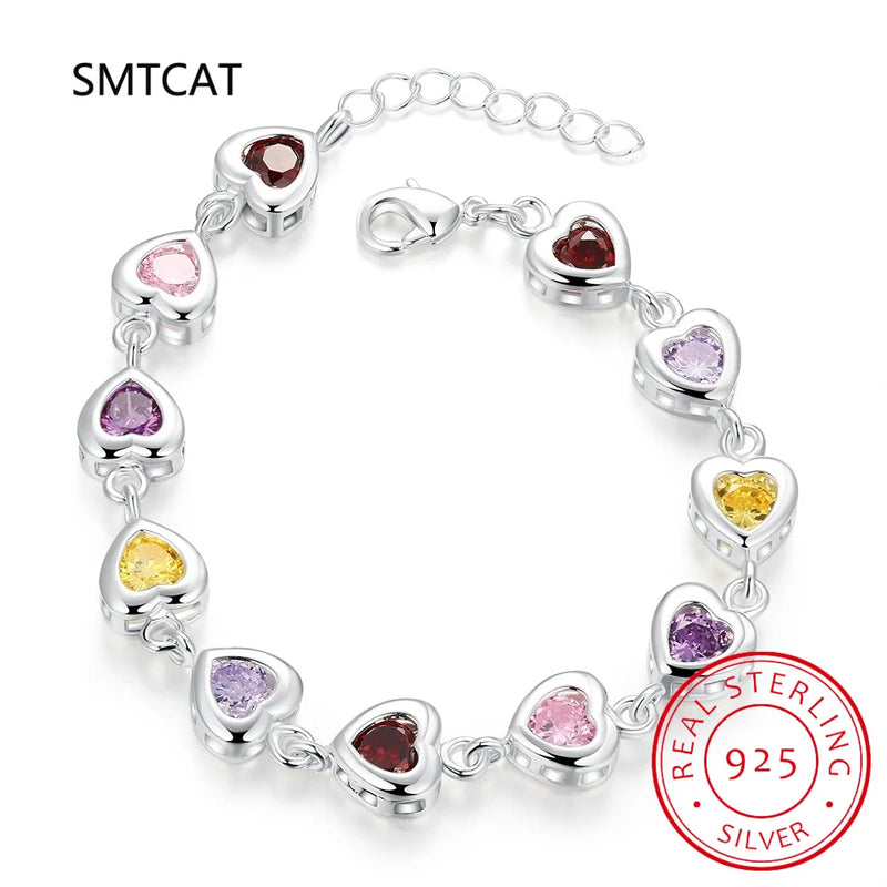 925 Silver Charm Bracelet Crystal Stone Drop Jewelry Wedding Lady