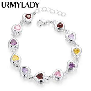 925 Silver Charm Bracelet with Crystal Stone Drop