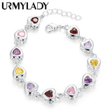 925 Silver Charm Bracelet with Crystal Stone Drop