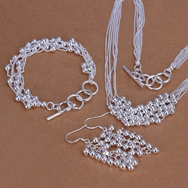 925 Sterling Silver Wedding Retro Charms Lady Bead Jewelry Set