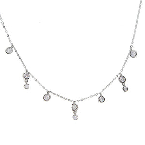 925 Silver CZ Bead Double CZ Charm Link Choker Necklace for Women Layer Pendant