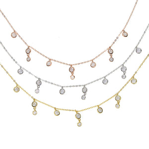 925 Silver CZ Bead Double CZ Charm Link Choker Necklace for Women Layer Pendant