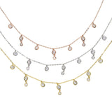 925 Silver CZ Bead Double CZ Charm Link Choker Necklace for Women Layer Pendant
