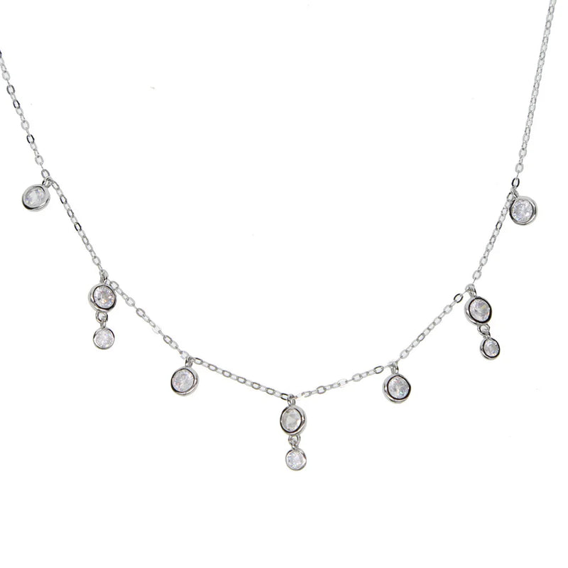925 Silver CZ Bead Double CZ Charm Link Choker Necklace for Women Layer Pendant