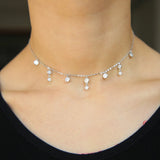 925 Silver CZ Bead Double CZ Charm Link Choker Necklace for Women Layer Pendant