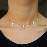 925 Silver CZ Bead Double CZ Charm Link Choker Necklace for Women Layer Pendant