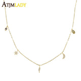 925 Silver Lucky Eye Hamsa Hand Moon Star Necklace