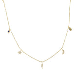 925 Silver Lucky Eye Hamsa Hand Moon Star Necklace