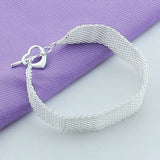 925 Silver Mesh Heart Clasp Bracelet 16MM Width