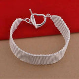 925 Silver Mesh Heart Clasp Bracelet 16MM Width