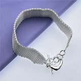 925 Silver Mesh Heart Clasp Bracelet 16MM Width