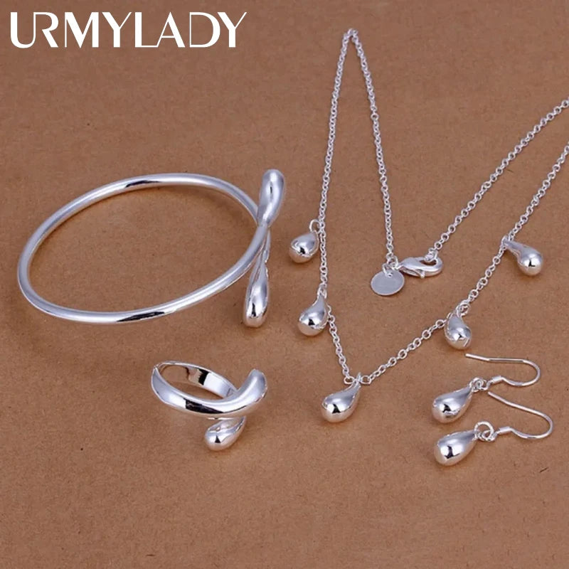 925 Sterling Silver Necklace Bangle Earrings Ring Set Wedding Party Jewelry