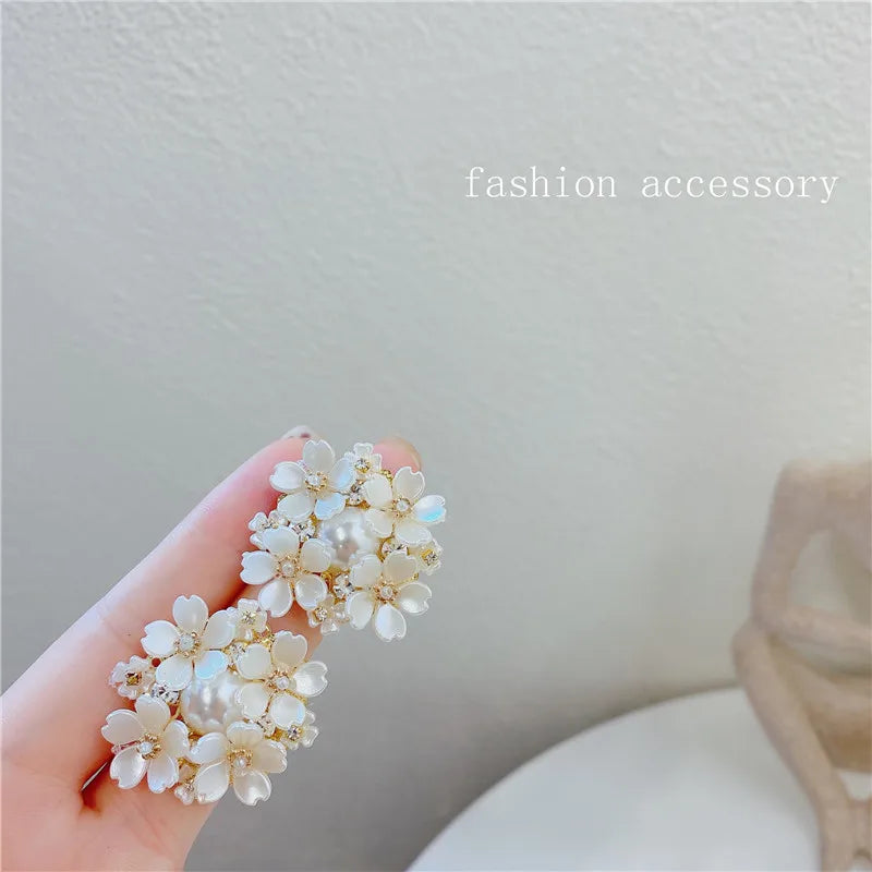 925 Silver Pearl Stud & Flower Earrings Set for Women