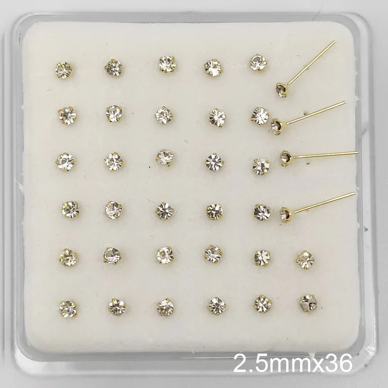 925 Silver Nose Stud Clear Crystal Nose Pin Piercing Nose Jewelry 36pcs