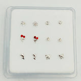 925 Silver Nose Stud Flower Butterfly Nose Piercing Jewelry 12pcs
