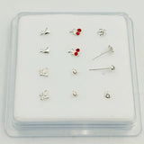 925 Silver Nose Stud Flower Butterfly Nose Piercing Jewelry 12pcs