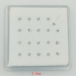 925 Silver 2mm 2.5mm Crystal Nose Bone 20pcs
