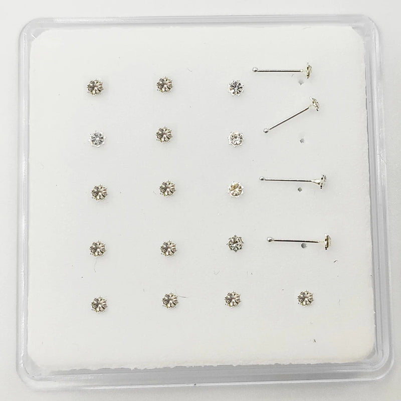 Sun Shaped Clear Crystal Nose Stud - 925 Sterling Silver Nose Piercing
