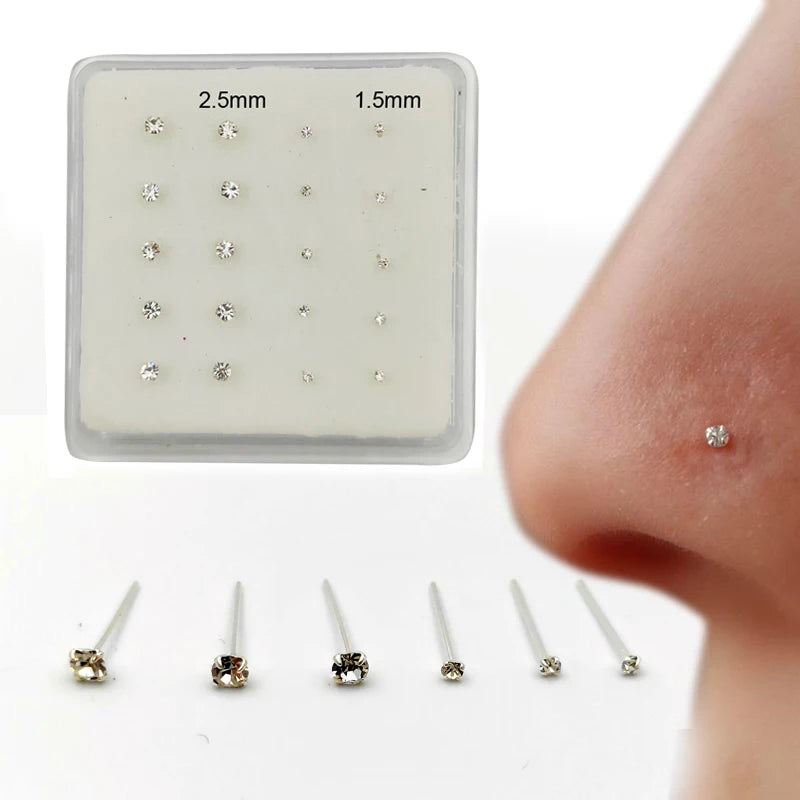 925 Silver Nose Stud 1.5mm 2.5mm Mixed Nose Pin Indian Nostril Piercing