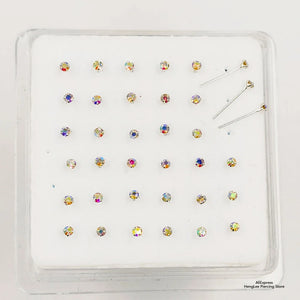 925 Silver Nose Stud Clear Crystal Nariz Piercing 36pcs