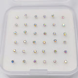925 Silver Nose Stud Clear Crystal Nariz Piercing 36pcs