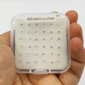 925 Silver Nose Stud Clear Crystal Nariz Piercing 36pcs