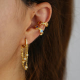 925 Silver Tassel Chain CZ Hoop Earrings Colorful Stone