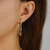 925 Silver Tassel Chain CZ Hoop Earrings Colorful Stone