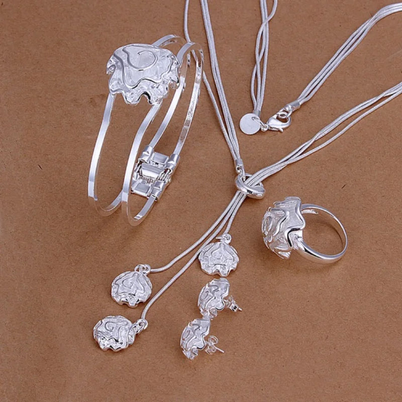 925 Silver Roses Bridal Jewelry Set for Women