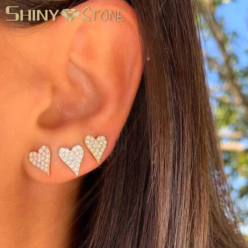925 Silver Heart Stud Earring for Women Romantic Promise Jewelry