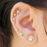 925 Silver Mini Stud Earring Beach Collection Sea Star Shell Pearl