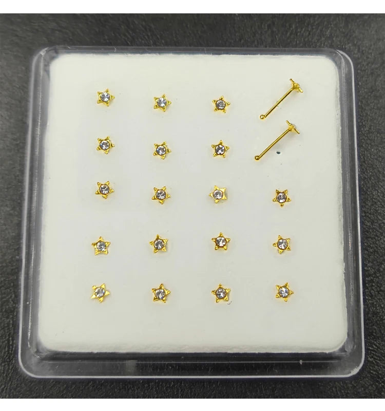 925 Silver Star Nose Stud Crystal Nose Piercing Body Jewelry 20pcs/pack